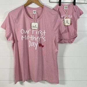 NWT Mothers Day Matching Mom Shirt & Baby Bodysuit Set Our First 0-3M Large Gift